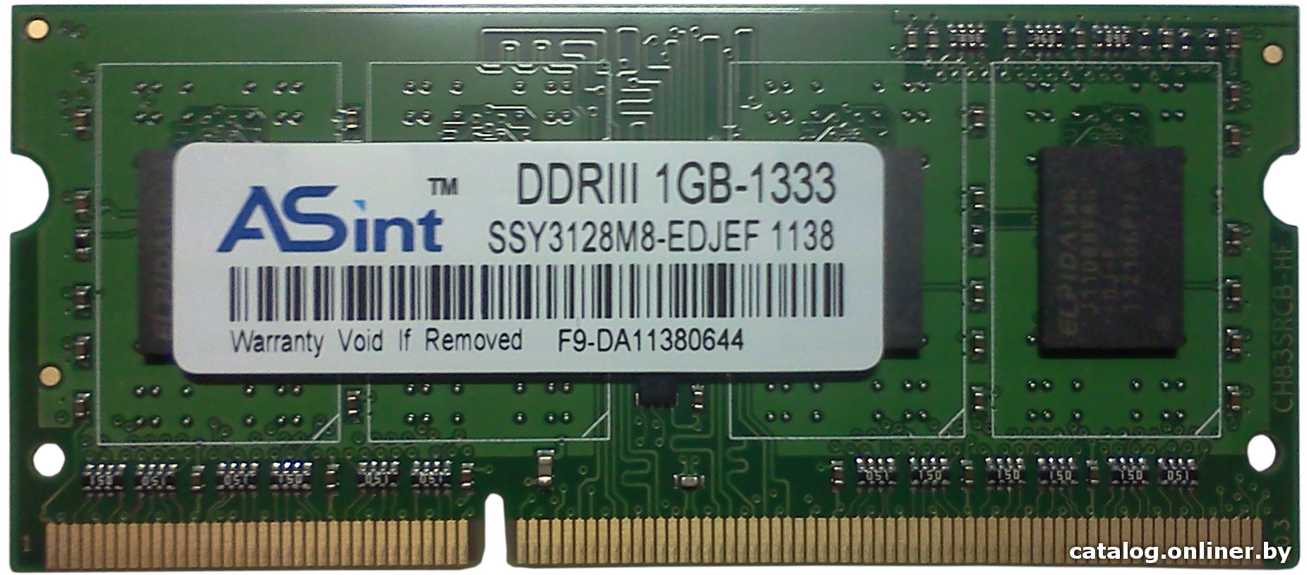 Оперативная память SO-DIMM DDR III, 1Gb, ASint 1333 Mhz <SSY3128M8-edjef>