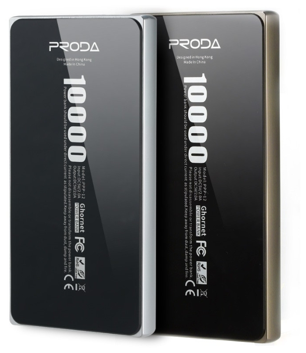 Аккумулятор Power Bank 10000 mAH PRODA (2 USB выхода 1A/2,1A) серебро