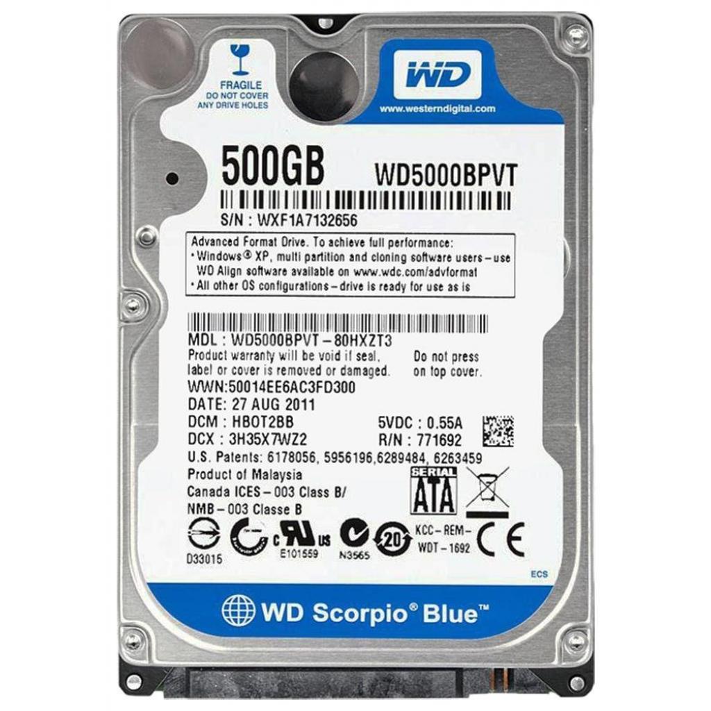 Жёсткий диск 2.5" 500Gb, 5400rpm, 16Mb, Sata3 Western Digital WD Blue <WD5000BPVT>