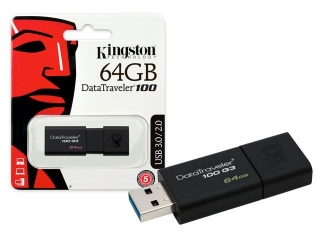 USB Flash накопитель 64Gb KINGSTON DataTraveler 100 G3 USB3.0, черный [dt100g3/64gb]