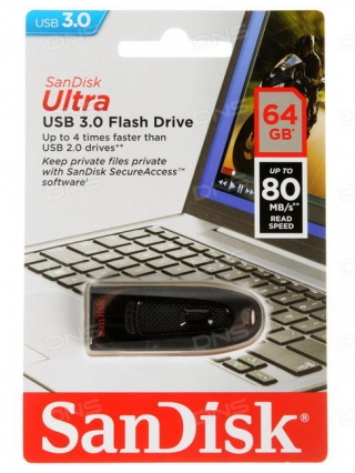 USB Flash накопитель 64Gb SANDISK Ultra 64Гб, USB3.0, черный [sdcz48-064g-u46]